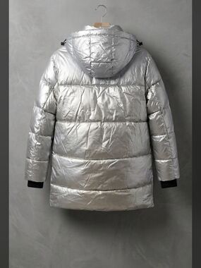 Silver Hooded Puffer Jacket - Women